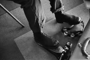 Photo of Carlos Grasso's shoes during a Dumfuxx rehearsal