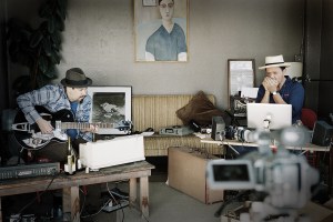 Photo of Carlos Grasso and James Slay of Dumfuxx rehearsing.