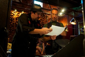 Photo of James Slay of Dumfuxx and producer Dennis Herring.