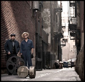 Photo of Carlos Grasso and James Slay in an alley in downtown Los Angeles