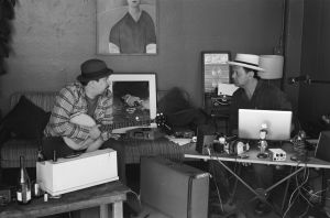 Photo od James Slay and Carlos Grasso of Dumfuxx at rehearsal.