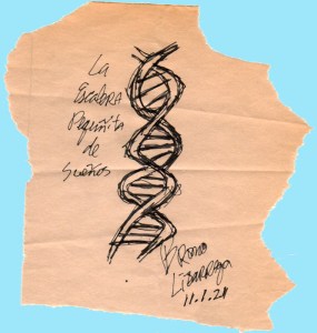 Signed drawing of a dna double-helix.